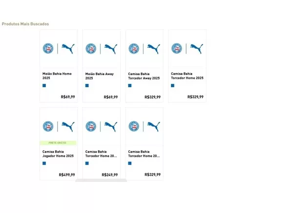  Site da Puma ‘vaza’ valores das novas camisas do Bahia